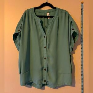 Teal Blouse w Shoulder Opening